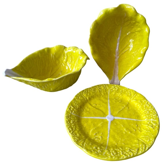 SECLA PORTUGAL Vintage Yellow Cabbage Leaf Serving Bowls and Small Plate - Picture 1 of 10